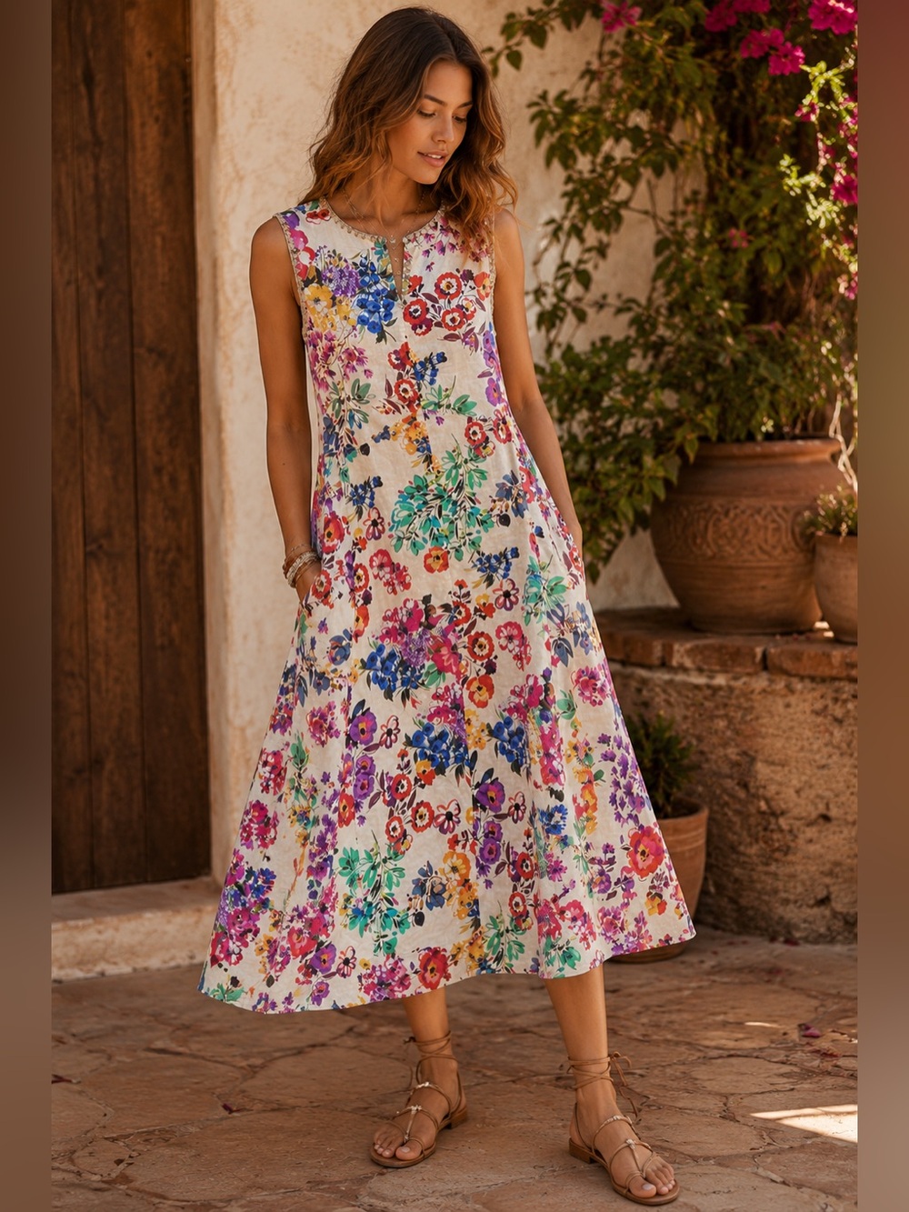 Johnny Was Evalon Linen Chevron Tank Dress – Size Large – NWOT boho cottagecore